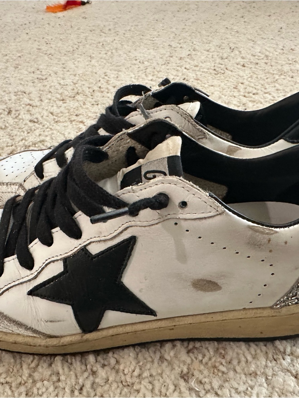 Golden Goose White Leather Ball Star Sneaker with Black Star & Silver Heel - Picture 7 of 9
